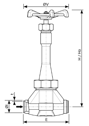 Robinet à soupape cryogénique en acier inoxydable à écrou union – SERIE 160800 | Dimensions