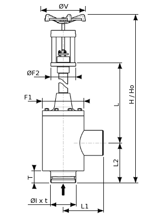 Robinet d’équerre cryogénique en aluminium – SERIE 170300 | Dimensions